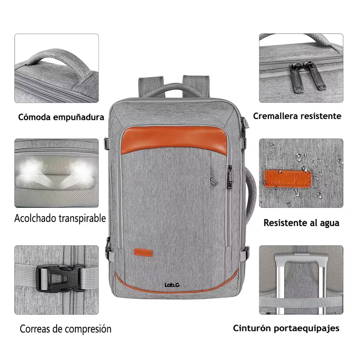 Foto 3 pulgar | Mochila De Viaje 50l Con Tres Bolsos Gris Y Naranja