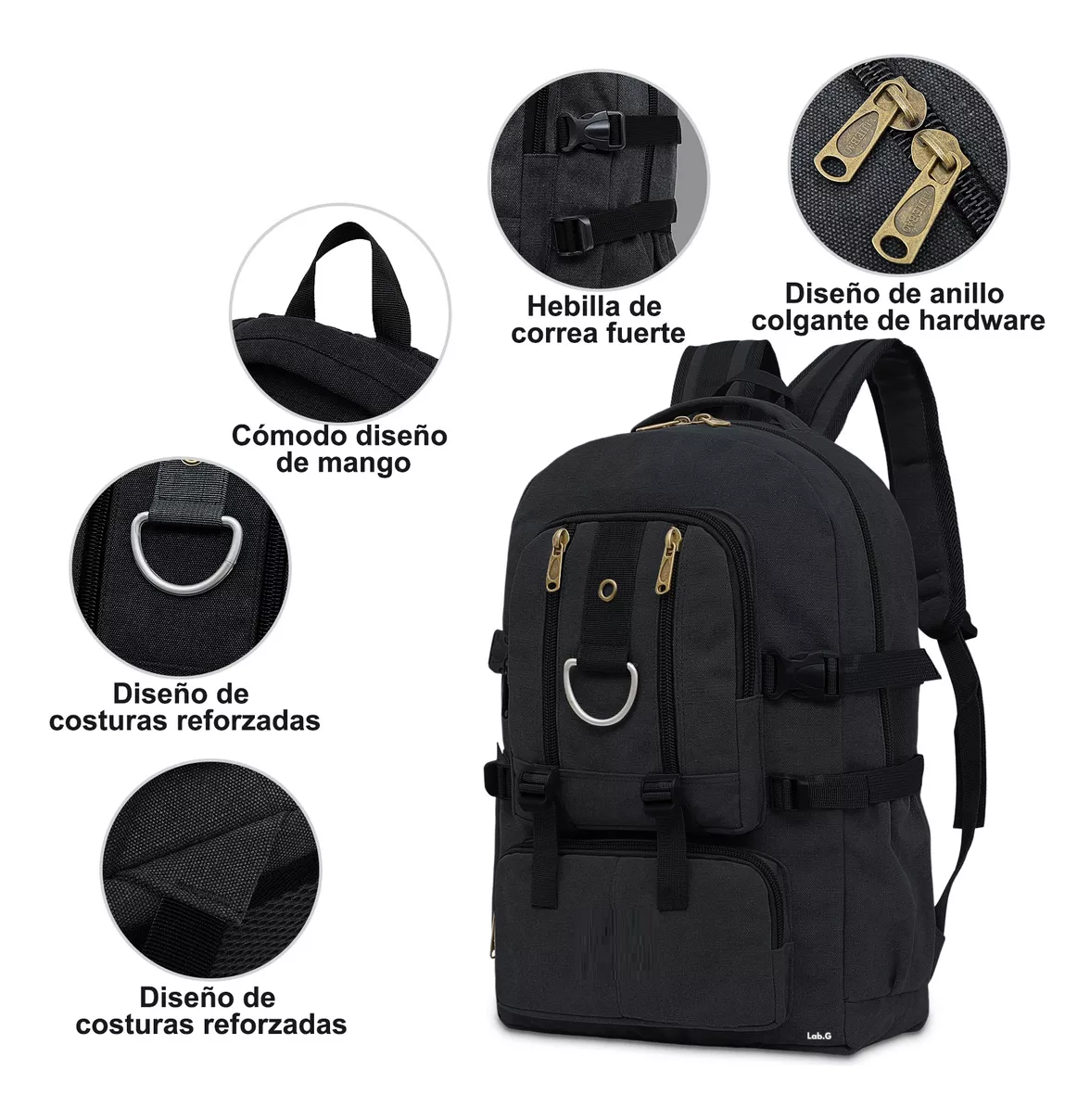 Foto 6 pulgar | Mochila De Viaje De Gran Capacidad Lab.g 21l Mochila De Camping Impermeable Negro