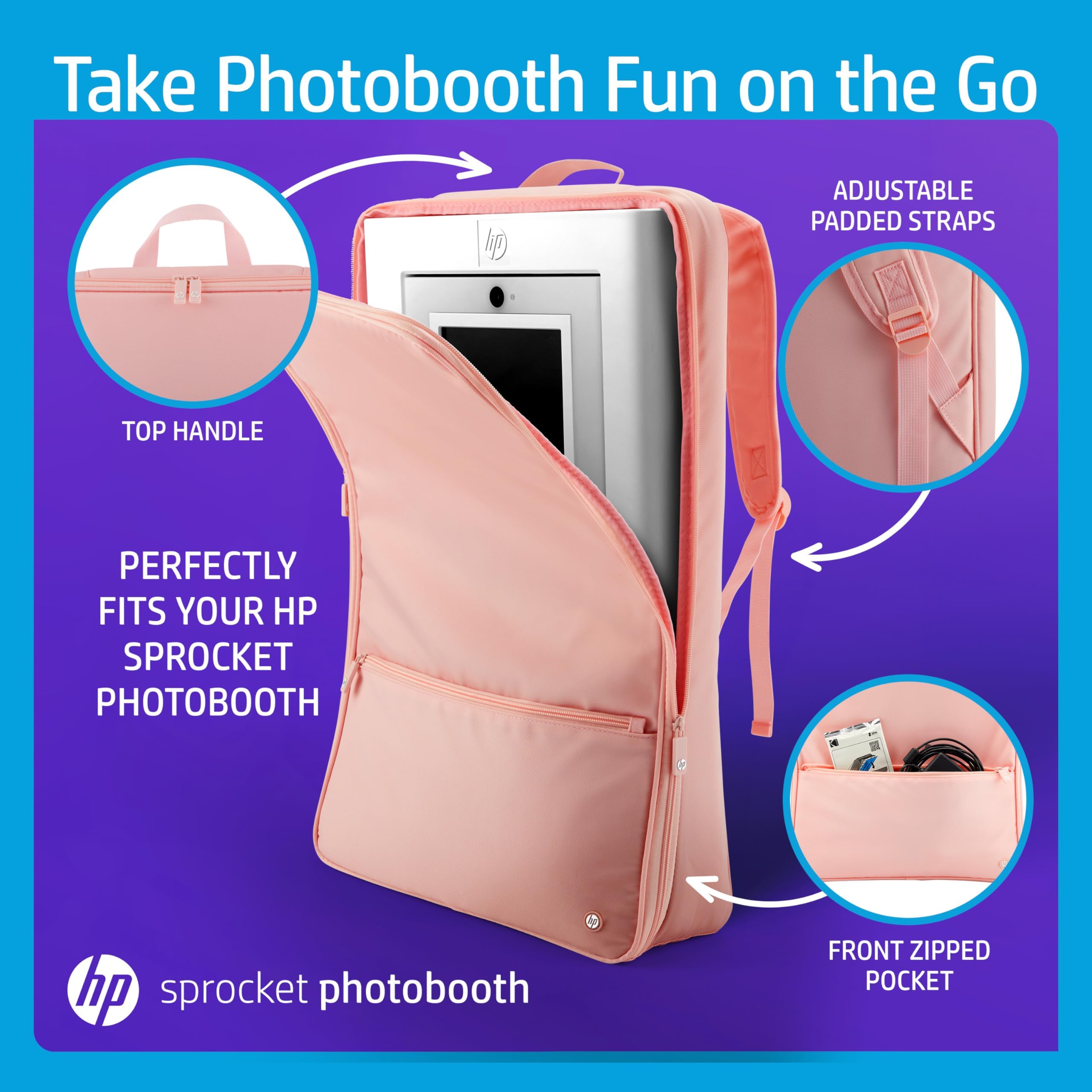 Foto 5 pulgar | Mochila Hp Travel Para Sprocket Photobooth Funda Acolchada Rosa - Venta Internacional.