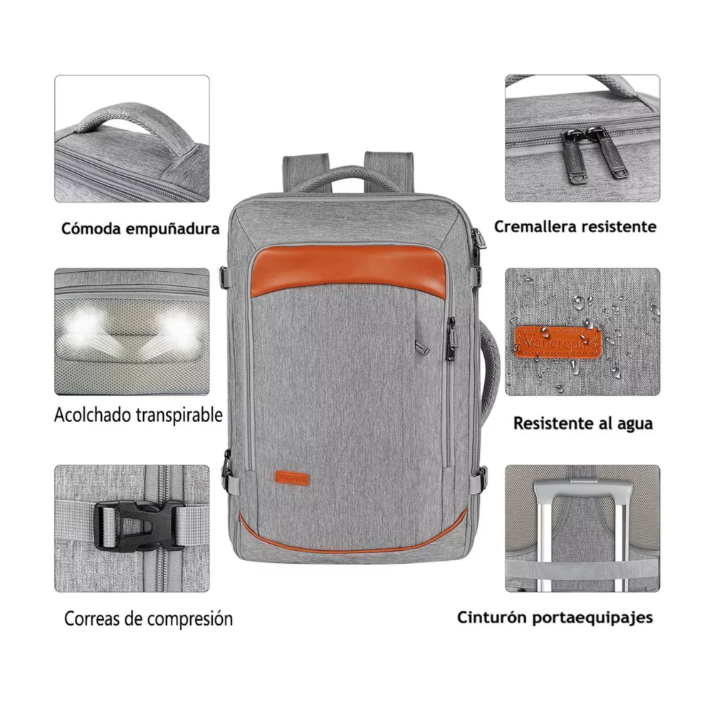 Foto 3 pulgar | Mochila De Viaje 1215 Mochilas De Viaje 50l Mochila Viaje Con Tres Bolsos Gris Y Naranja Belug