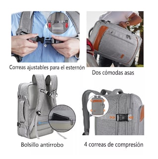 Foto 3 | Mochila De Viaje 1215 Mochilas De Viaje 50l Mochila Viaje Con Tres Bolsos Gris Y Naranja Belug