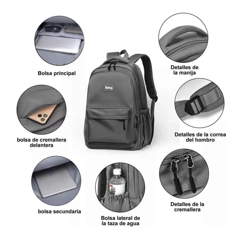 Foto 6 pulgar | Mochila Multifuncional Moderna, Informal Y Elegante Belug  Gris
