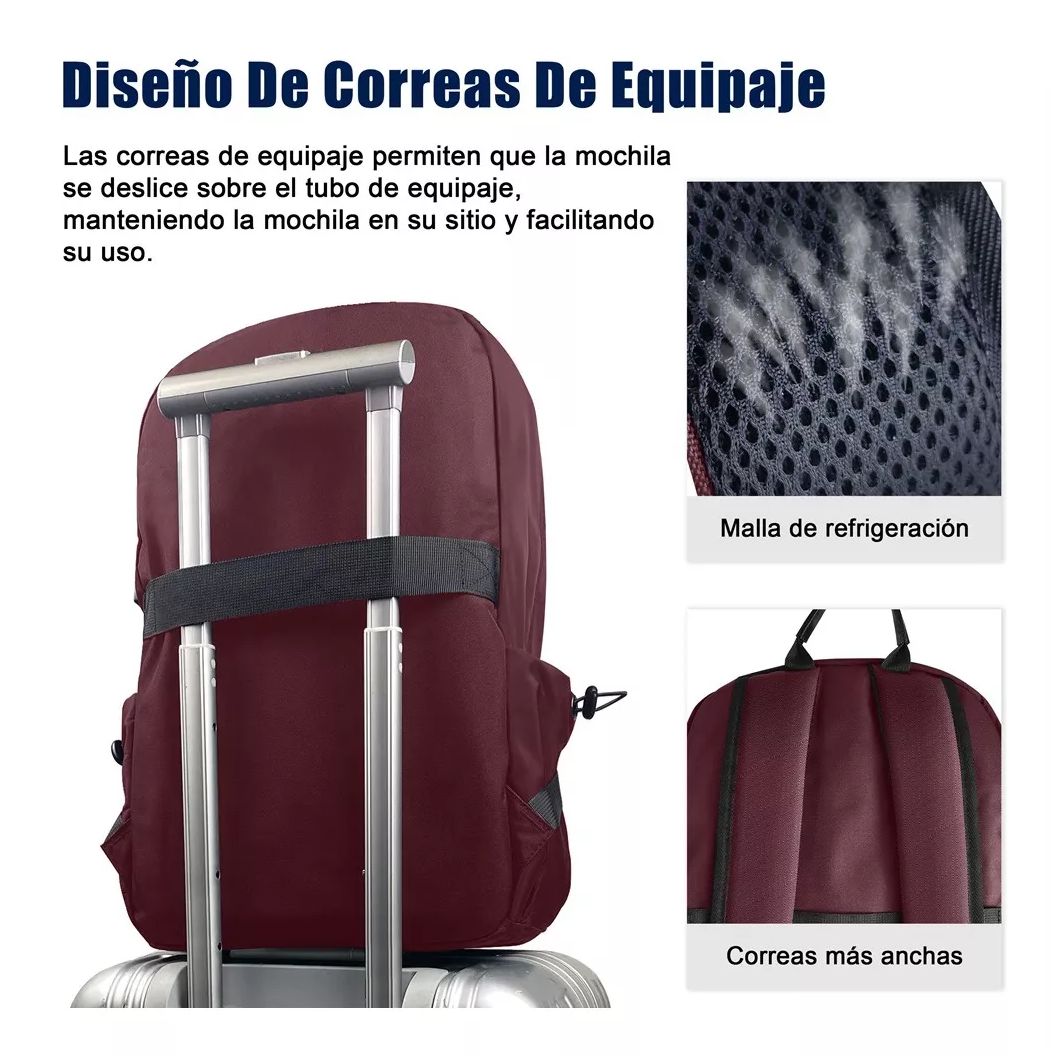 Foto 4 pulgar | Mochila Belug Vino Para Laptop Con Cargador Usb