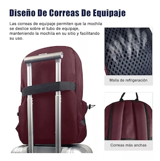 Foto 3 | Mochila Belug Vino Para Laptop Con Cargador Usb