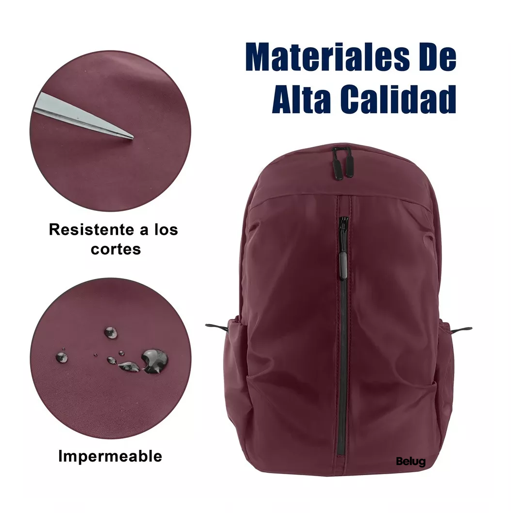 Foto 5 pulgar | Mochila Belug Vino Para Laptop Con Cargador Usb