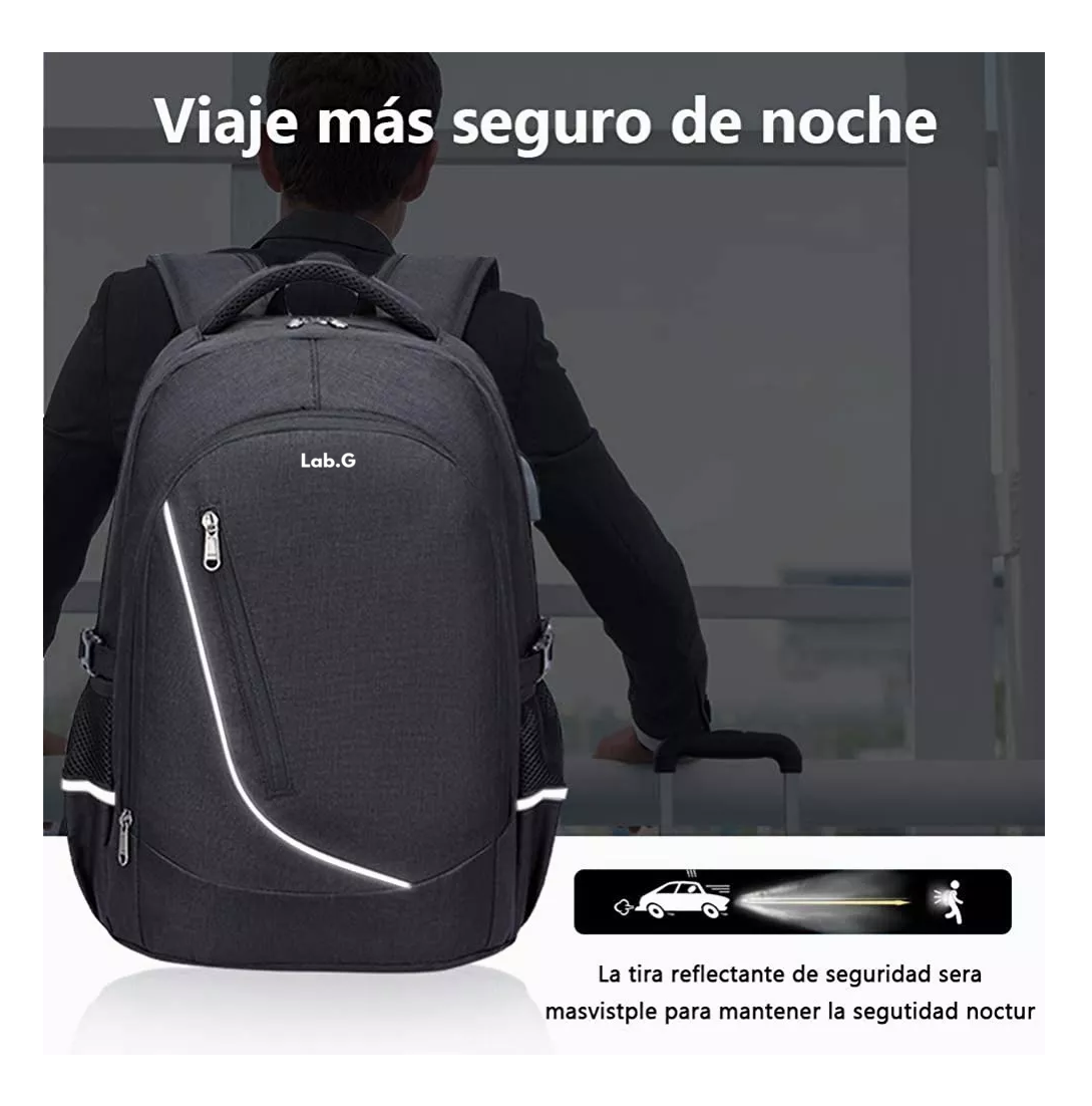 Foto 3 pulgar | Mochila Antirrobo Lab.g Con Cargador Usb 35l Color Negro