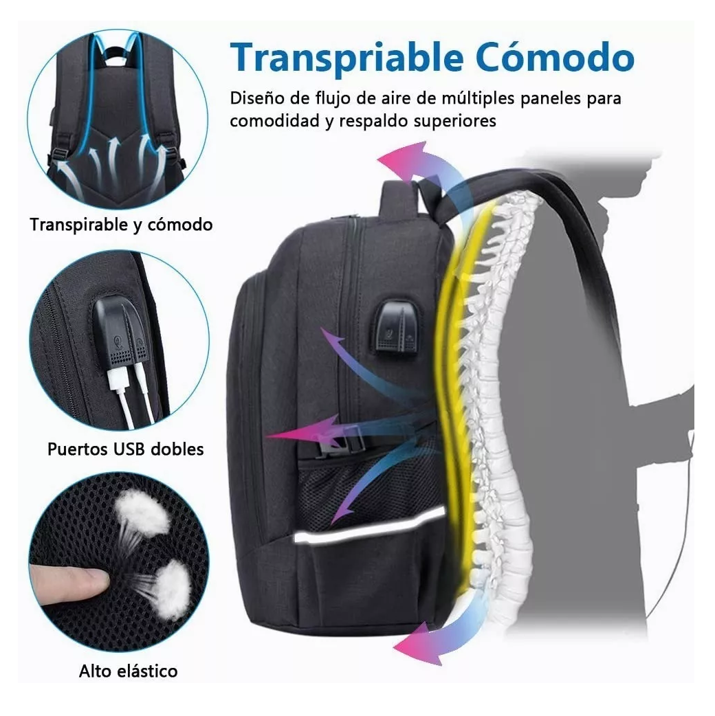 Foto 5 pulgar | Mochila Antirrobo Lab.g Con Cargador Usb 35l Color Negro