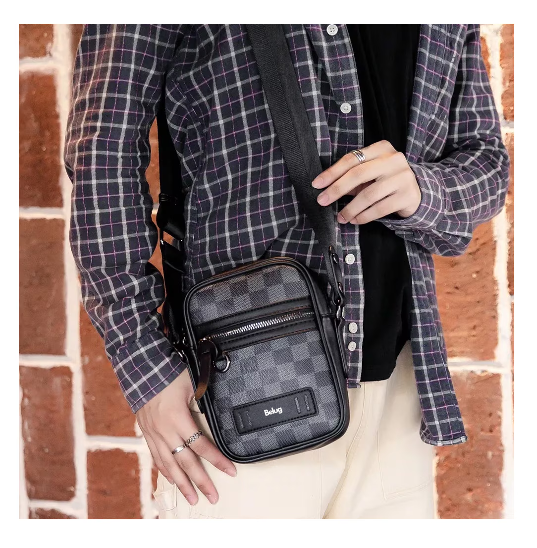 Foto 3 pulgar | Bolso Belug Para Hombre Crossbody Casual Negro Tartán Cuadrado