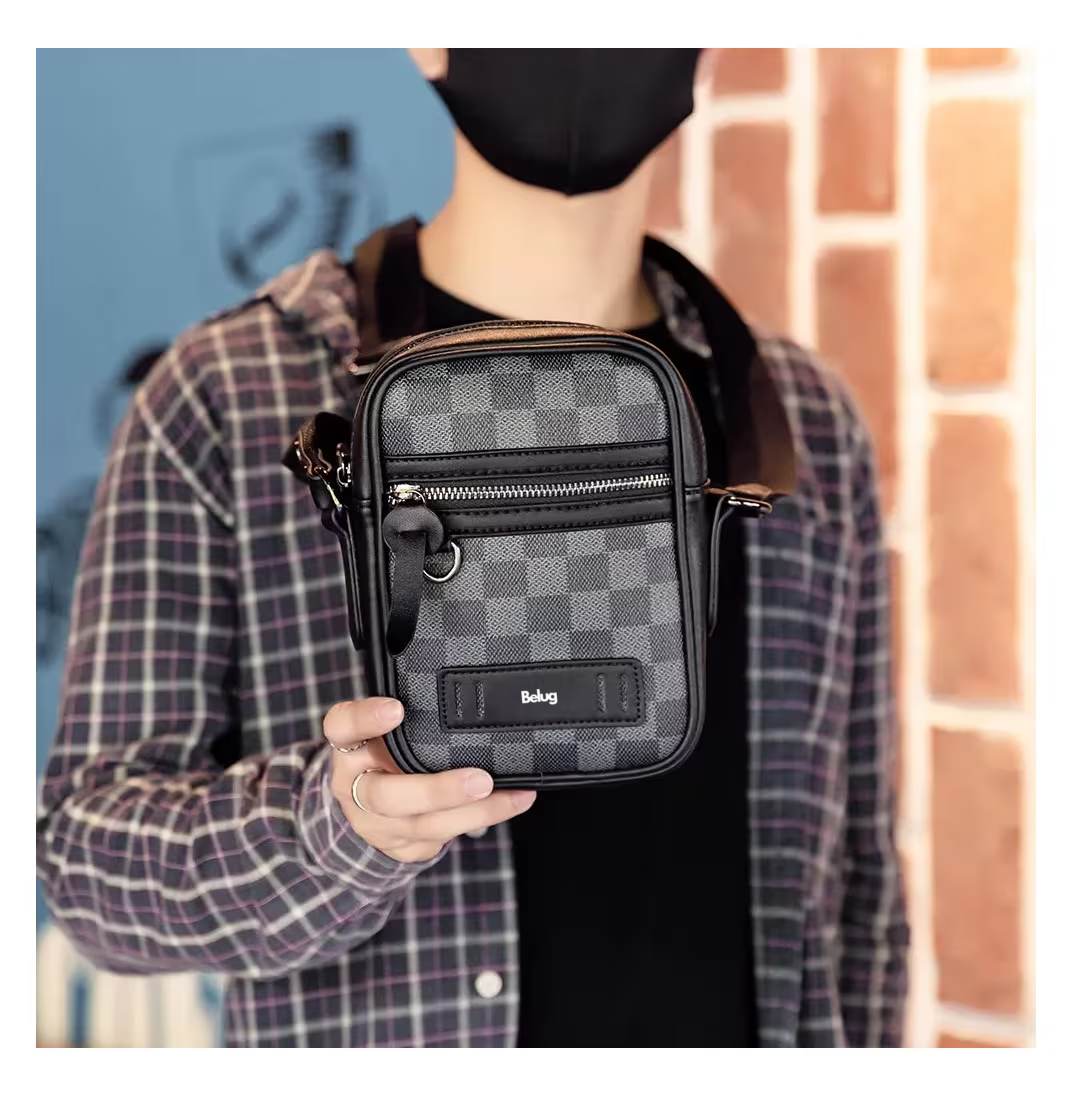 Foto 4 pulgar | Bolso Belug Para Hombre Crossbody Casual Negro Tartán Cuadrado