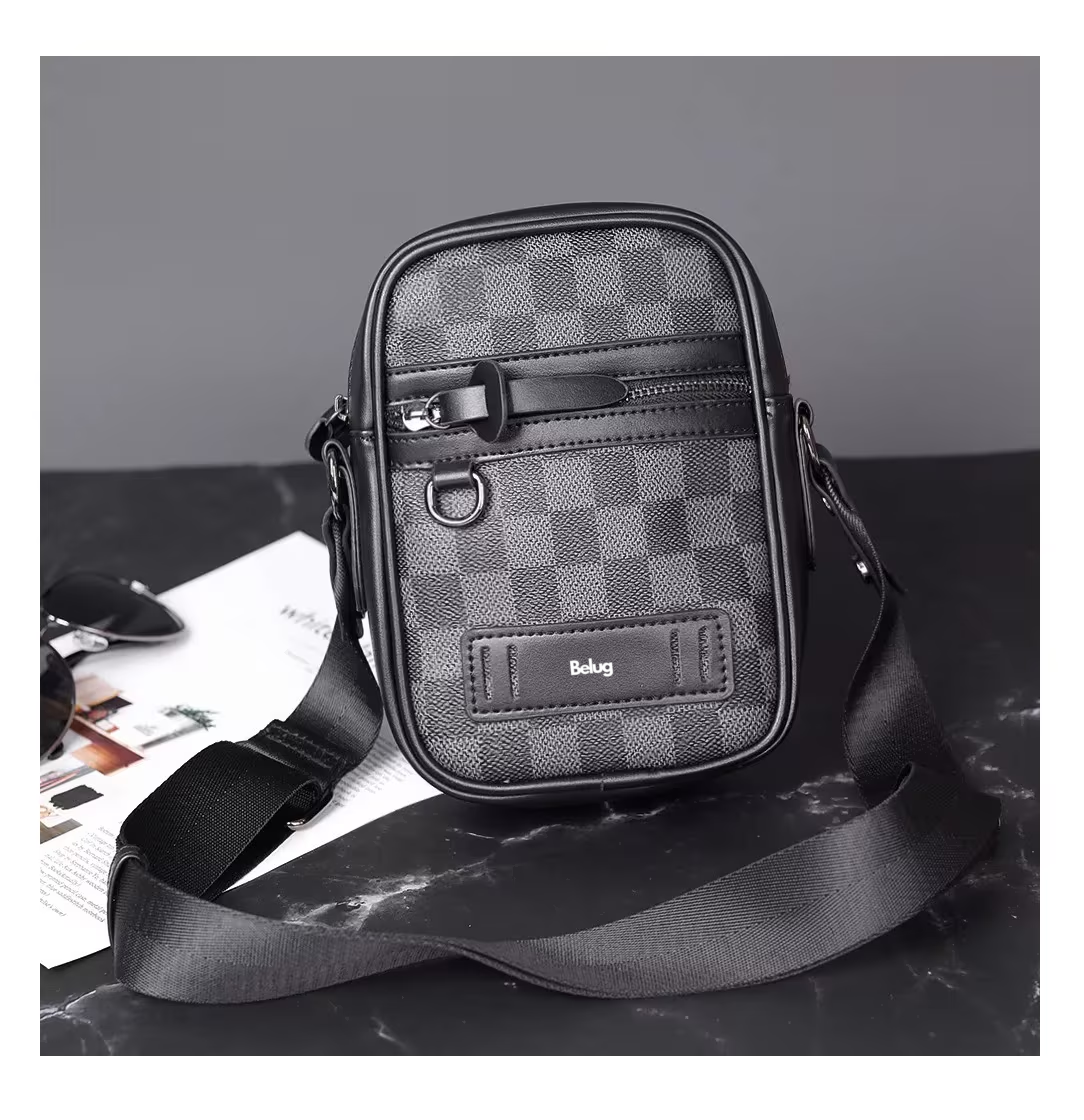 Foto 5 pulgar | Bolso Belug Para Hombre Crossbody Casual Negro Tartán Cuadrado