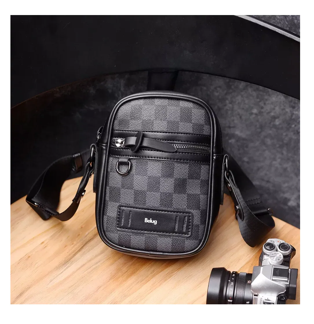 Foto 6 pulgar | Bolso Belug Para Hombre Crossbody Casual Negro Tartán Cuadrado