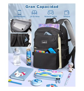 Foto 3 | Mochila Escolar Lab.g Viaje Bolsa Impermeable Mochilas Reforzada 2 En 1 Negro