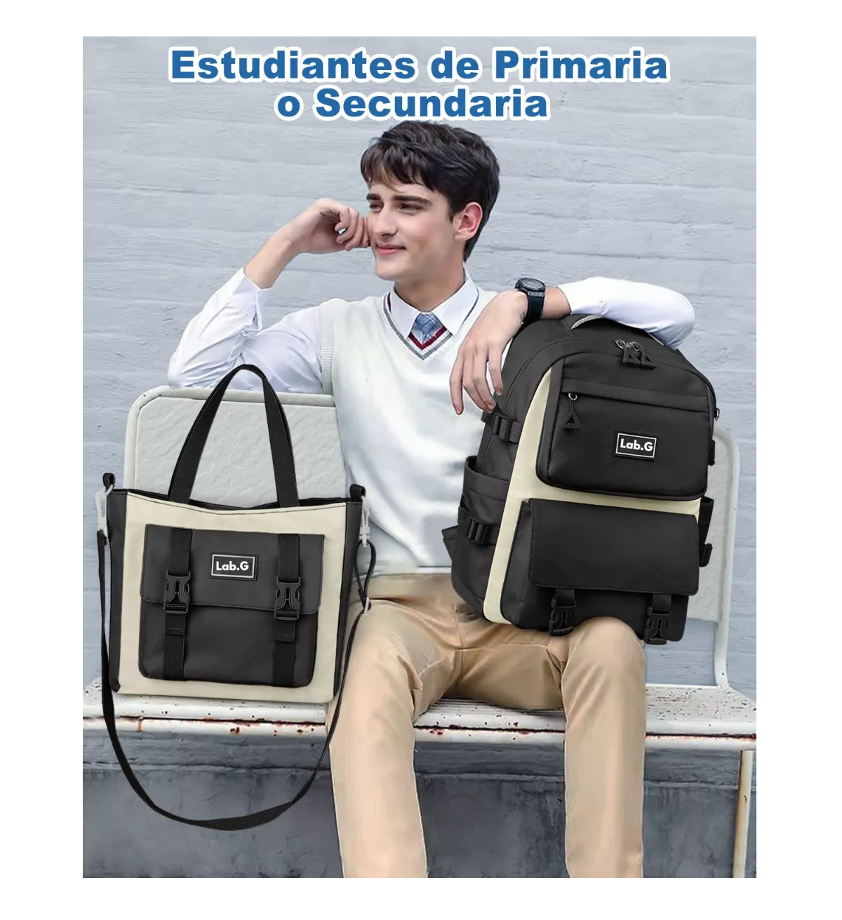Foto 5 pulgar | Mochila Escolar Lab.g Viaje Bolsa Impermeable Mochilas Reforzada 2 En 1 Negro
