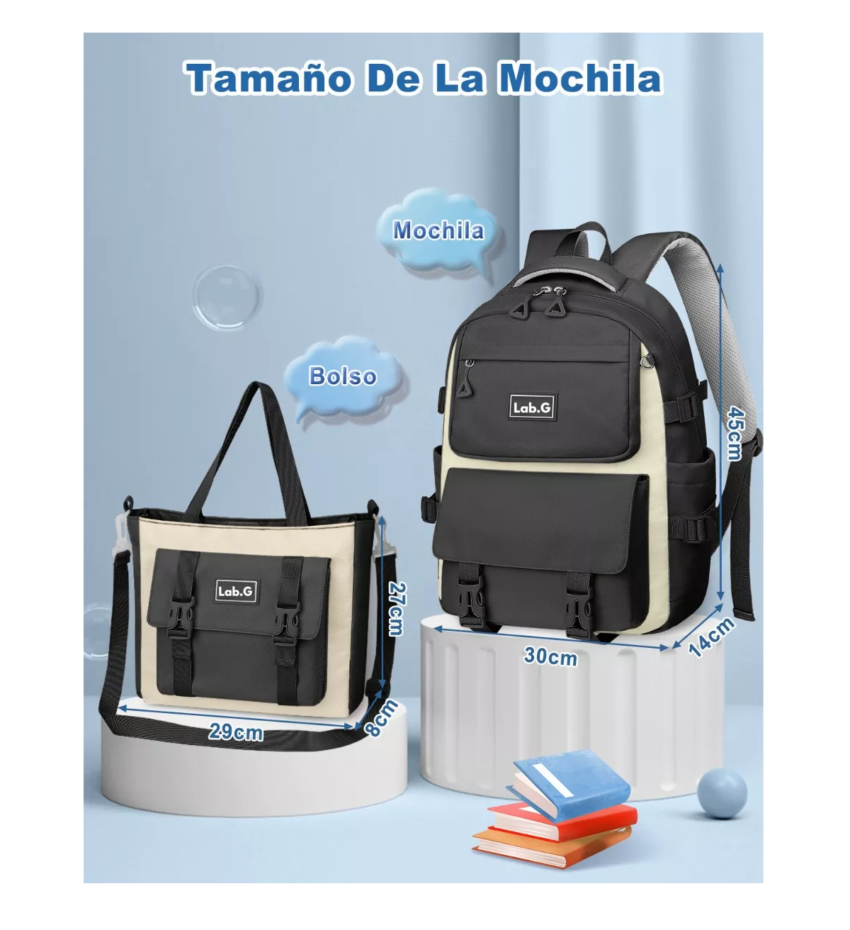Foto 6 pulgar | Mochila Escolar Lab.g Viaje Bolsa Impermeable Mochilas Reforzada 2 En 1 Negro