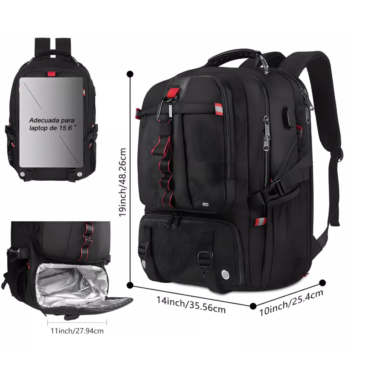 Foto 3 pulgar | Mochila Deportiva Gym Impermeable Capacidad 50l Eo Safe Imports Esi-16552 Negro