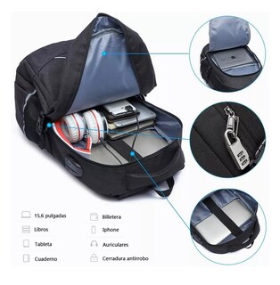 Foto 3 | Mochila Antirrobo Belug Con Cargador Usb 35l En Negro