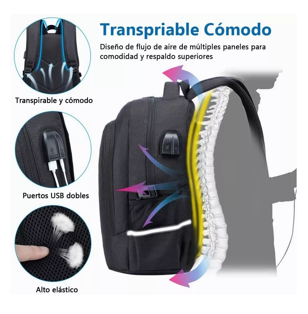 Foto 6 pulgar | Mochila Antirrobo Belug Con Cargador Usb 35l En Negro