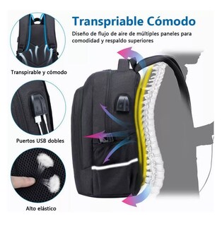 Foto 5 | Mochila Antirrobo Belug Con Cargador Usb 35l En Negro