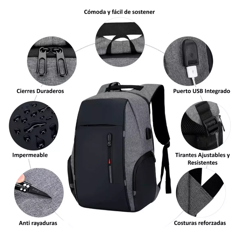 Foto 7 pulgar | Mochila Black Grey Xtellar Urbana Moda