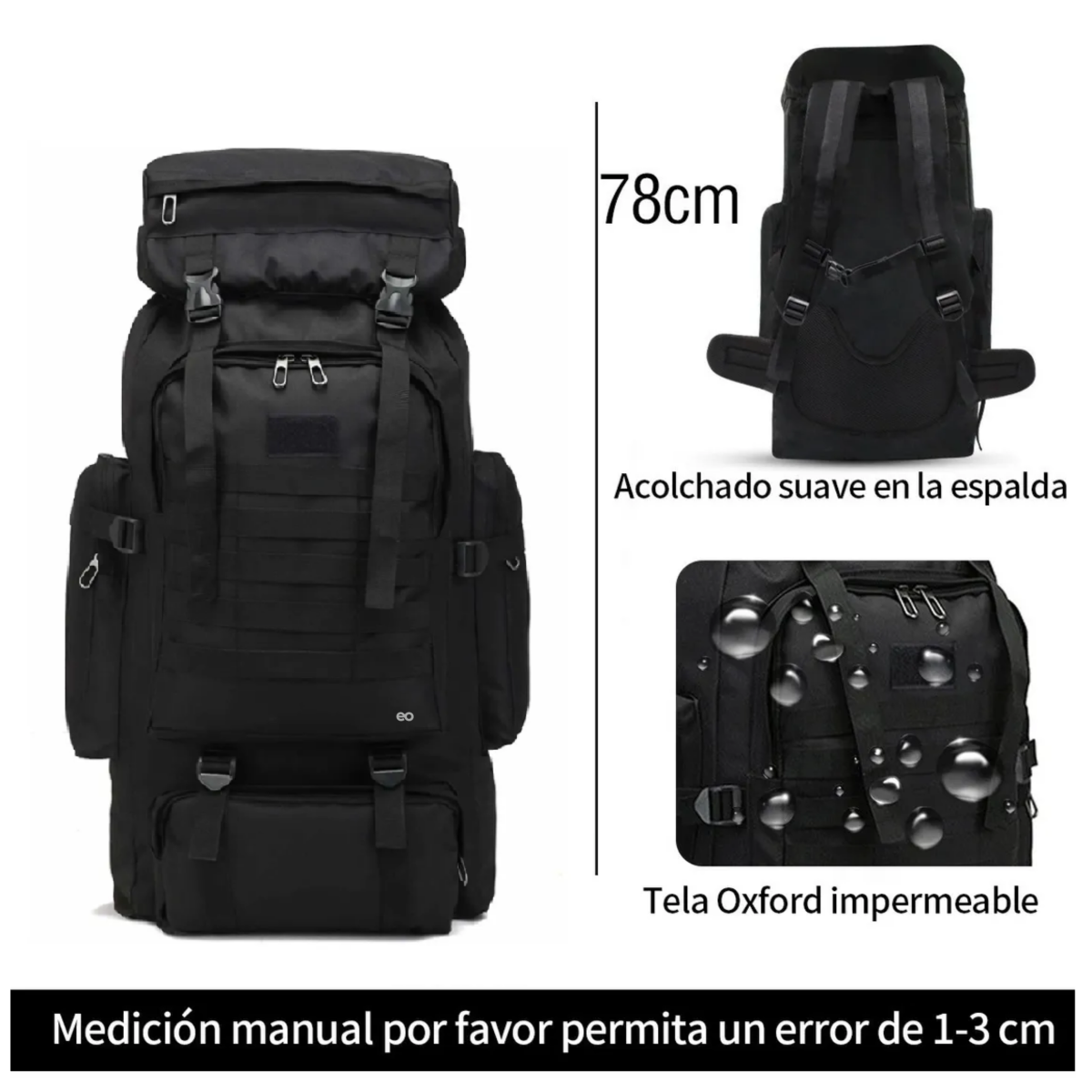 Foto 4 pulgar | Mochila Táctica Militar 70l Campismo Senderismo Multifuncion Eo Safe Imports Esi-3617 Negro