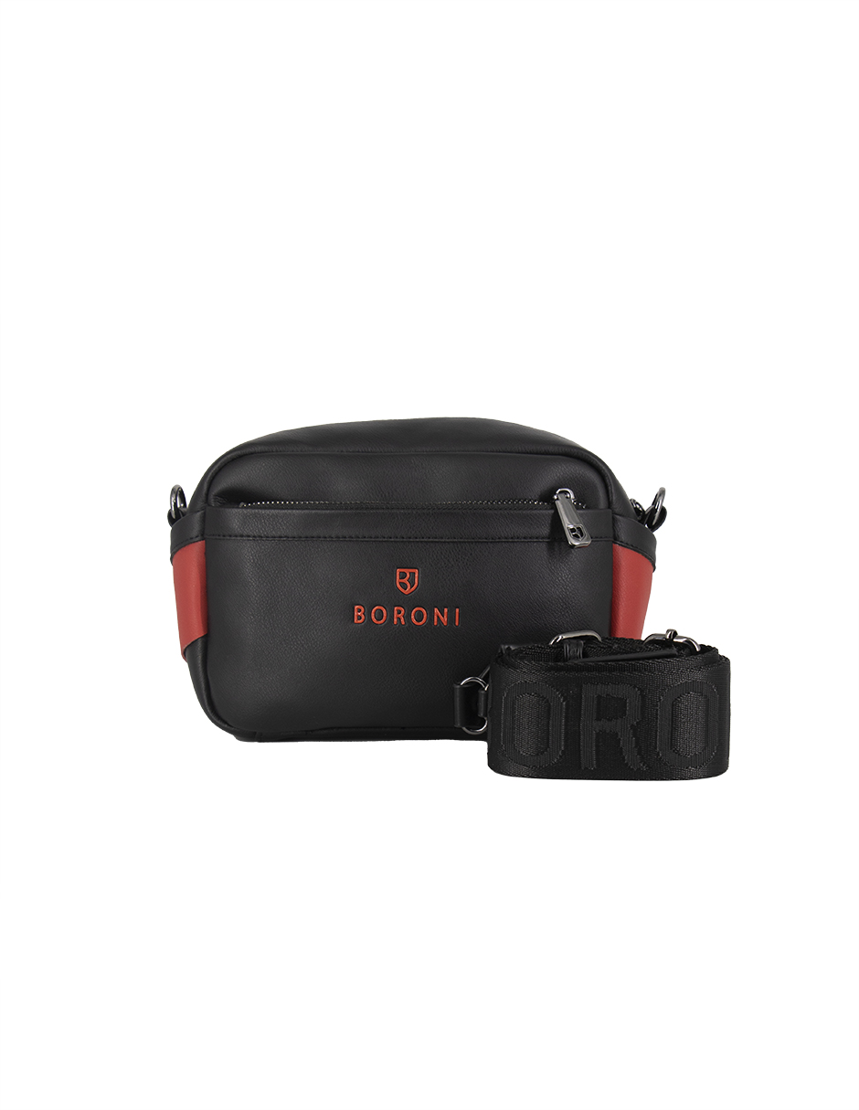 Foto 2 pulgar | Bandolera Crossbody Boroni Negro Rojo Con Correa Ajustable