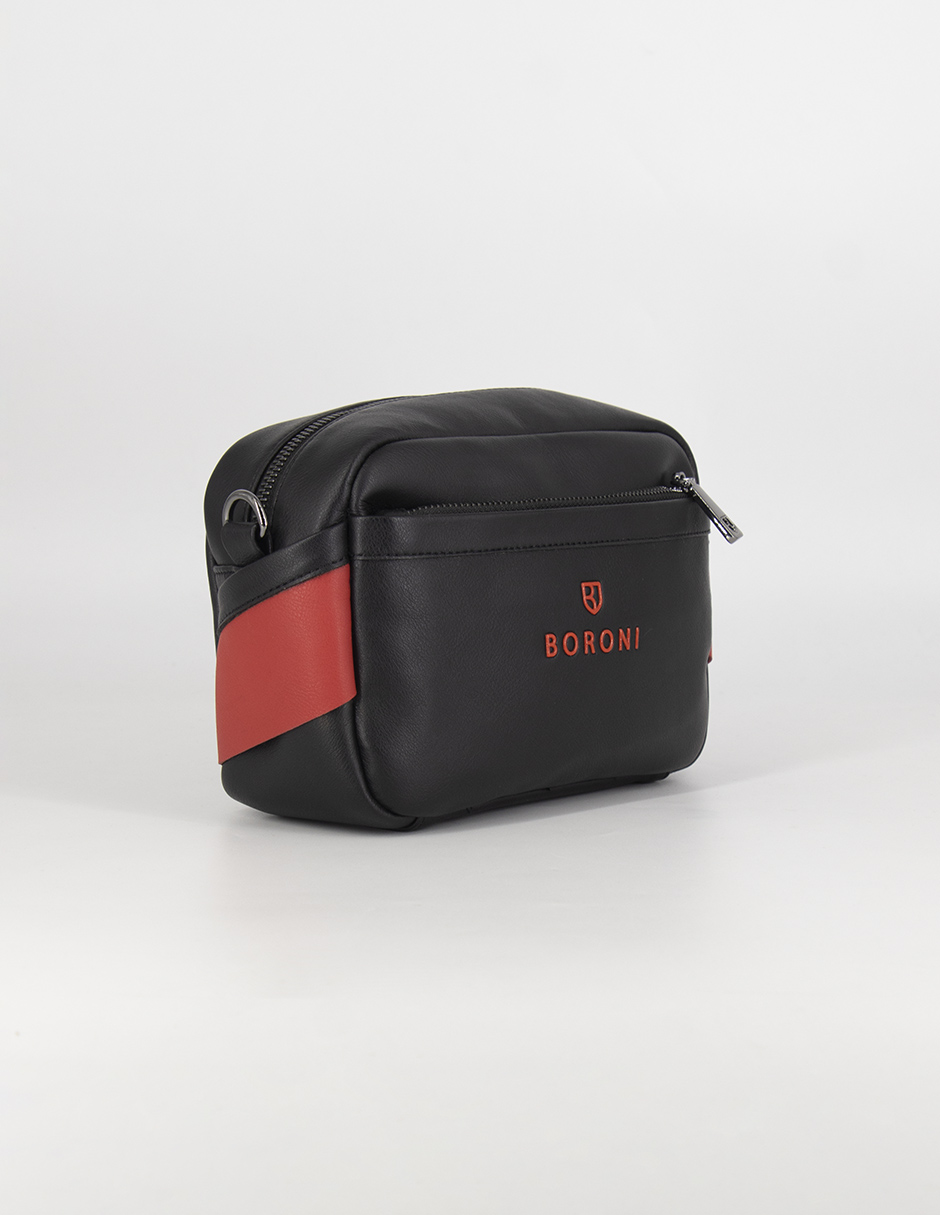 Foto 3 pulgar | Bandolera Crossbody Boroni Negro Rojo Con Correa Ajustable