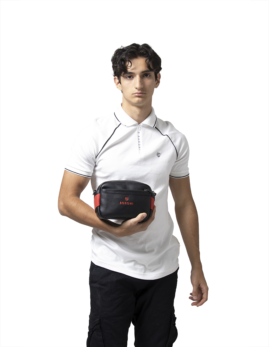 Foto 5 pulgar | Bandolera Crossbody Boroni Negro Rojo Con Correa Ajustable