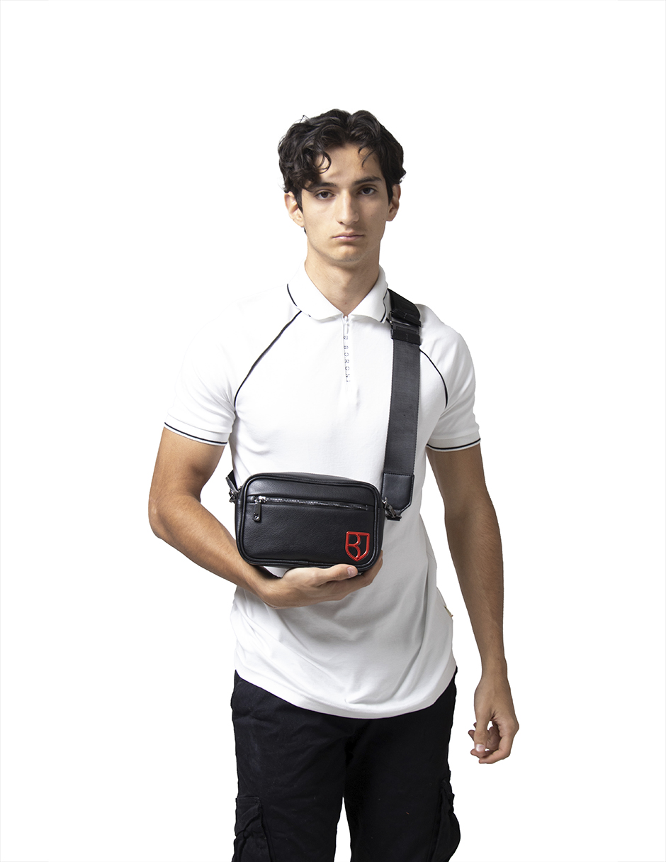 Foto 6 pulgar | Bandolera Crossbody Boroni Negro Rojo Con Correa Ajustable