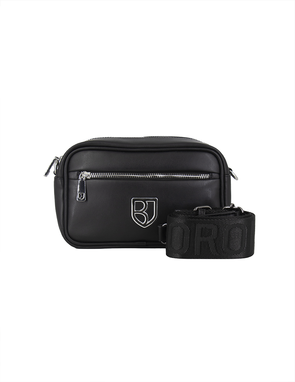 Bandolera Crossbody Boroni Negro Plata Con Correa Ajustable