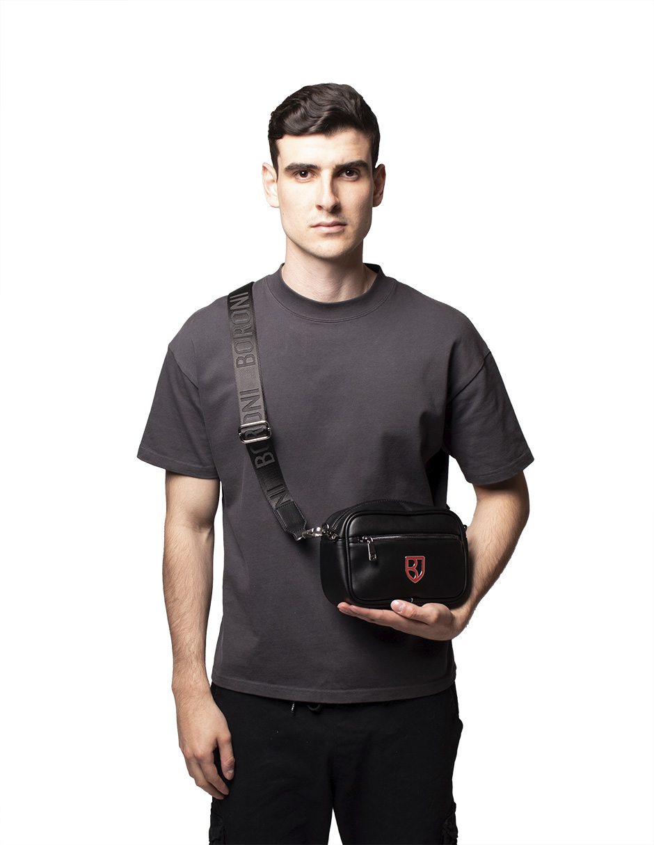 Foto 5 pulgar | Bandolera Crossbody Boroni Negro Rojo Con Correa Ajustable