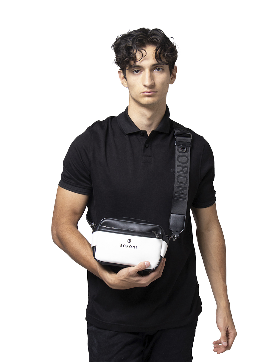 Foto 6 pulgar | Bandolera Crossbody Boroni Blanco/Negro Con Correa Ajustable