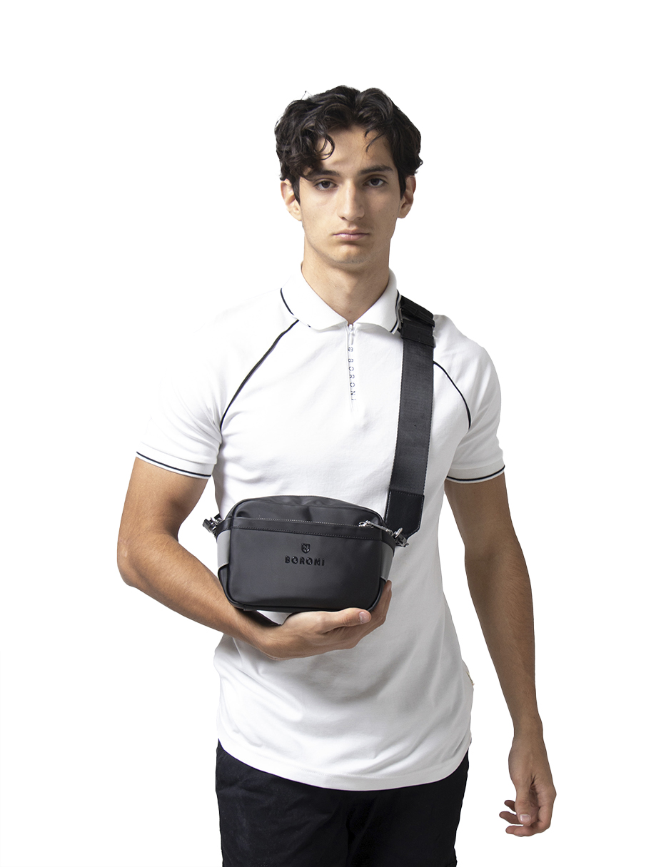 Foto 5 pulgar | Andolera Crossbody Boroni Negro Gris Con Correa Ajustable