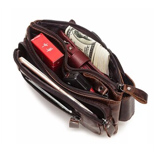 Foto 3 | Cangurera Riñonera De Cuero Genuino Para Hombre, Marrón