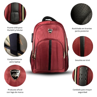 Foto 2 | Mochila Urbana Juvenil Con Puerto Usb, Candado Y Portalaptop Color Rojo