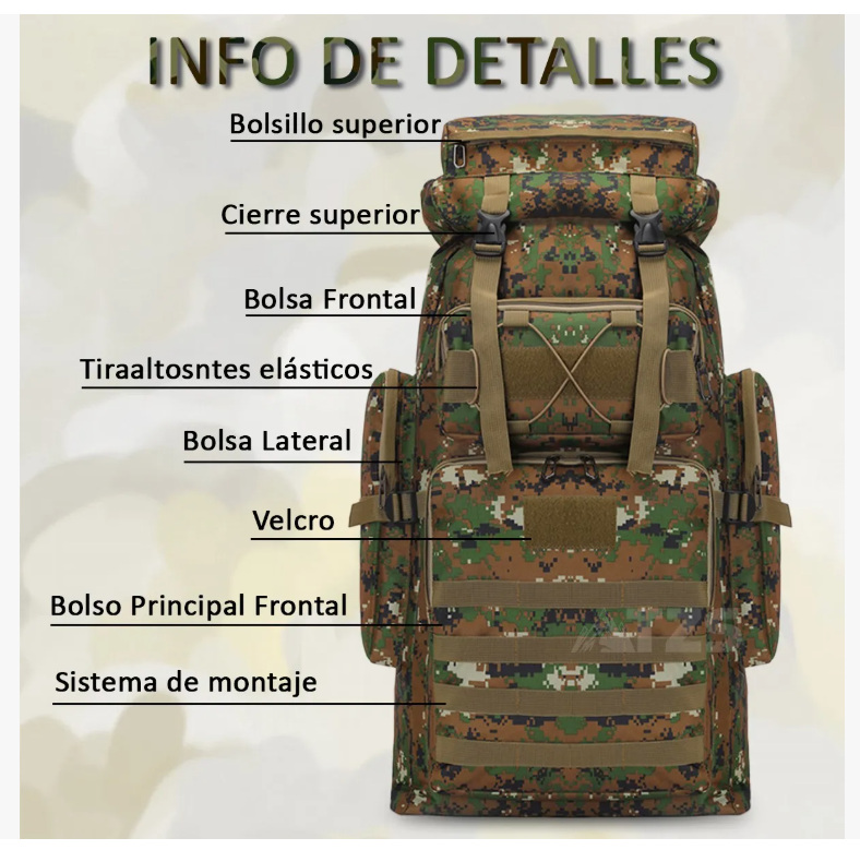 Foto 3 pulgar | Mochila Xtellar Táctica Militar 80l Campismo Senderismo Multifuncion