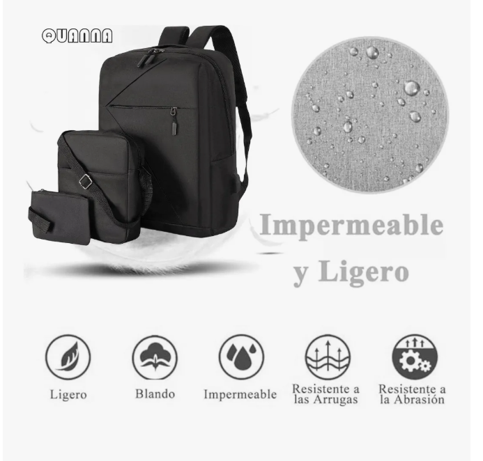 Foto 4 pulgar | Mochila Xtellar Antirrobo Carga Usb  Escolar Portátil Casual 3 Piezas Color Negro Diseño De La Tela Tela Oxford