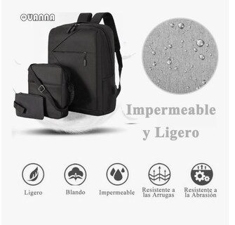 Foto 3 | Mochila Xtellar Antirrobo Carga Usb Escolar Portátil Casual 3 Piezas Color Negro Diseño De La Tela Tela Oxford