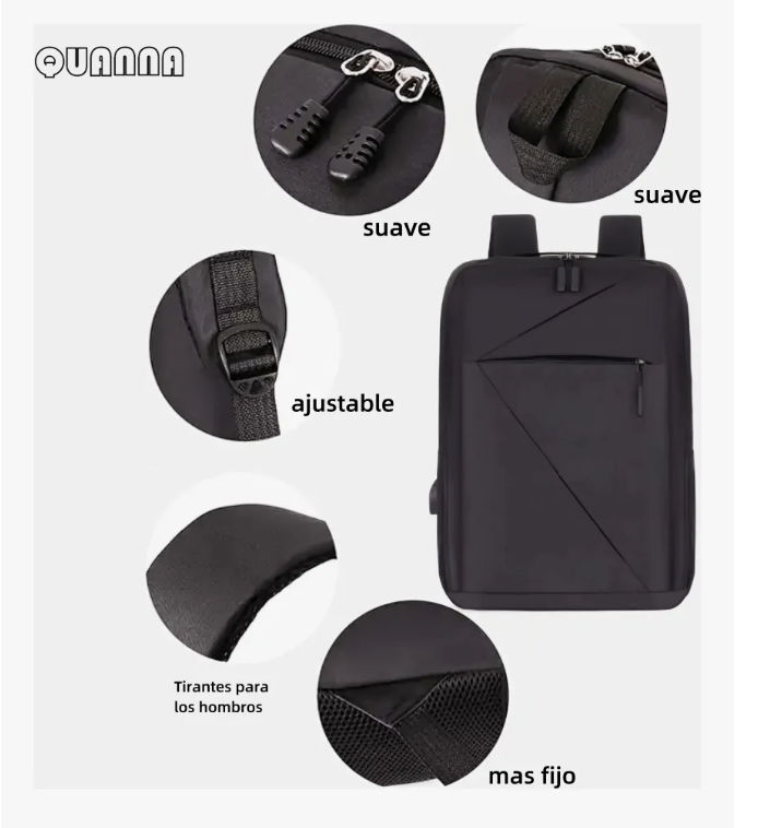 Foto 5 pulgar | Mochila Xtellar Antirrobo Carga Usb  Escolar Portátil Casual 3 Piezas Color Negro Diseño De La Tela Tela Oxford