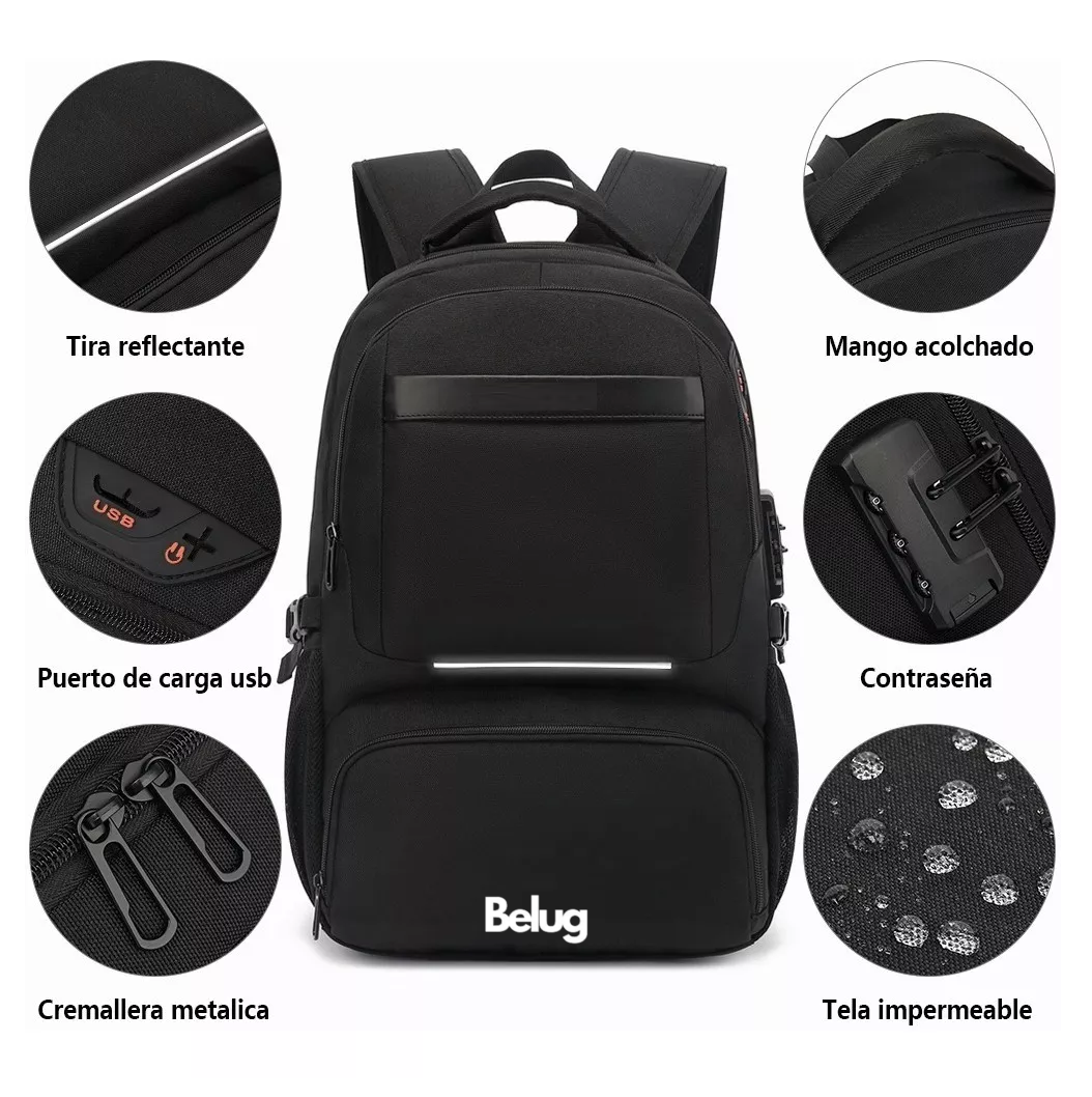 Foto 3 pulgar | Mochila De Almuerzo Antirrobo Impermeable A Portátil 15,6i  Belug Color Negro