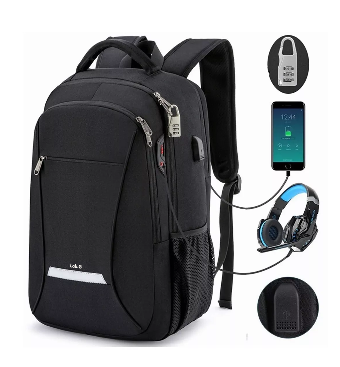 Foto 3 pulgar | Mochila De Viaje Para Portátil De 15.6 Puerto Usb Color Negro 35 L