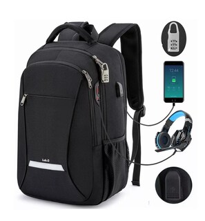 Foto 2 | Mochila De Viaje Para Portátil De 15.6 Puerto Usb Color Negro 35 L