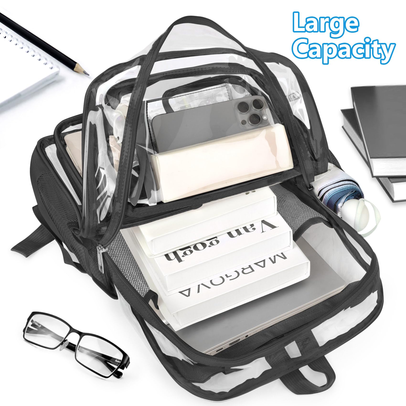Foto 6 pulgar | Mochila Transparente Attmu Heavy Duty Pvc Transparente Negra - Venta Internacional.