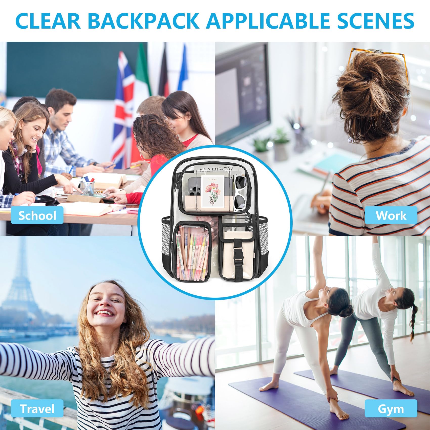 Foto 7 pulgar | Mochila Transparente Attmu Heavy Duty Pvc Transparente Negra - Venta Internacional.
