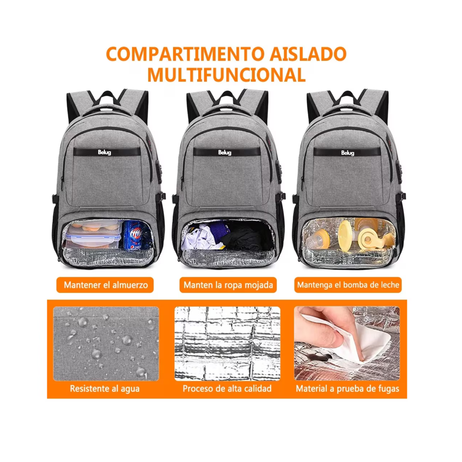 Foto 5 | Mochila Belug De Almuerzo Antirrobo Impermeable A Portátil 15,6i Color Gris