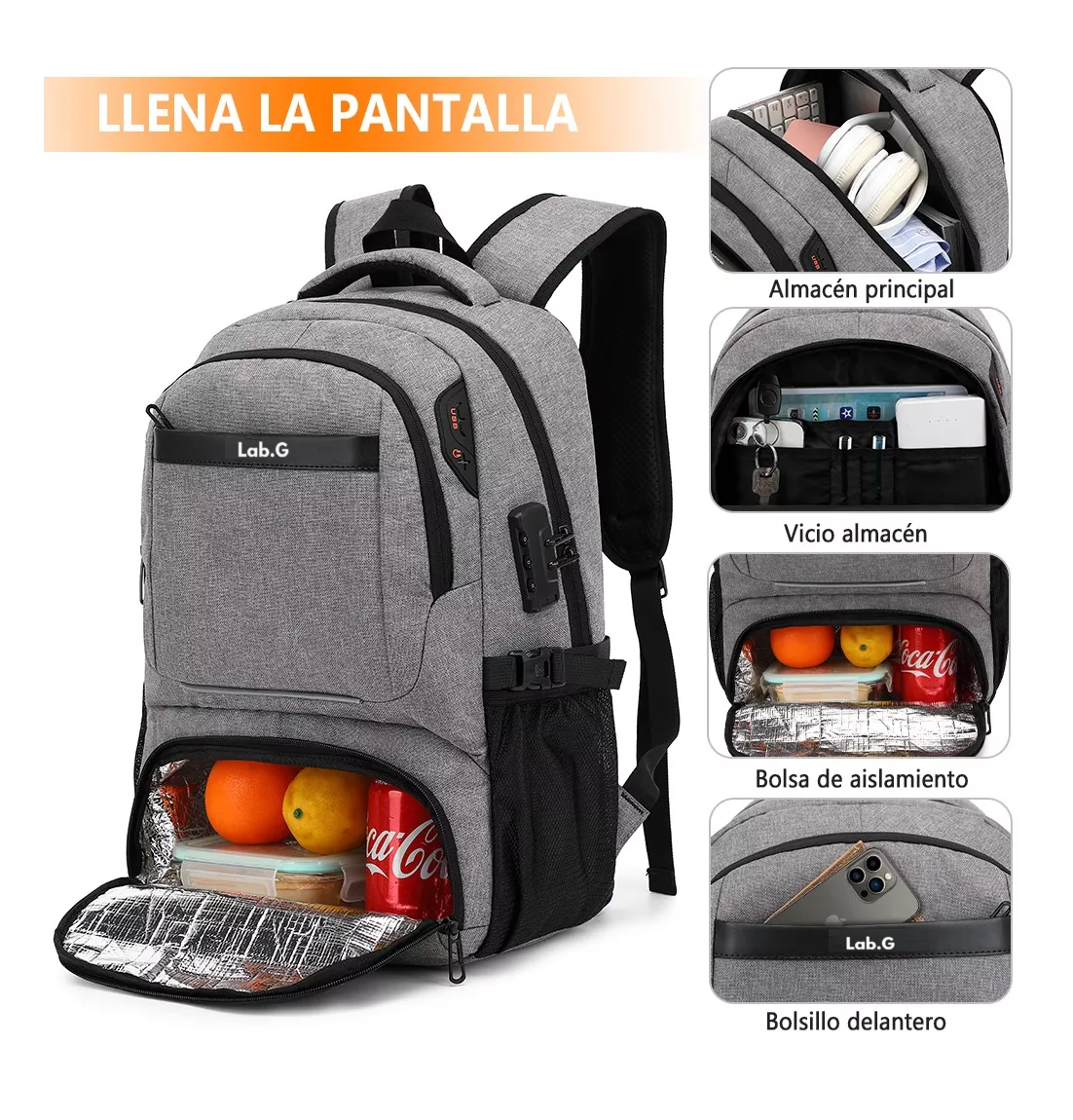 Foto 4 pulgar | Mochila Lab.G Gris