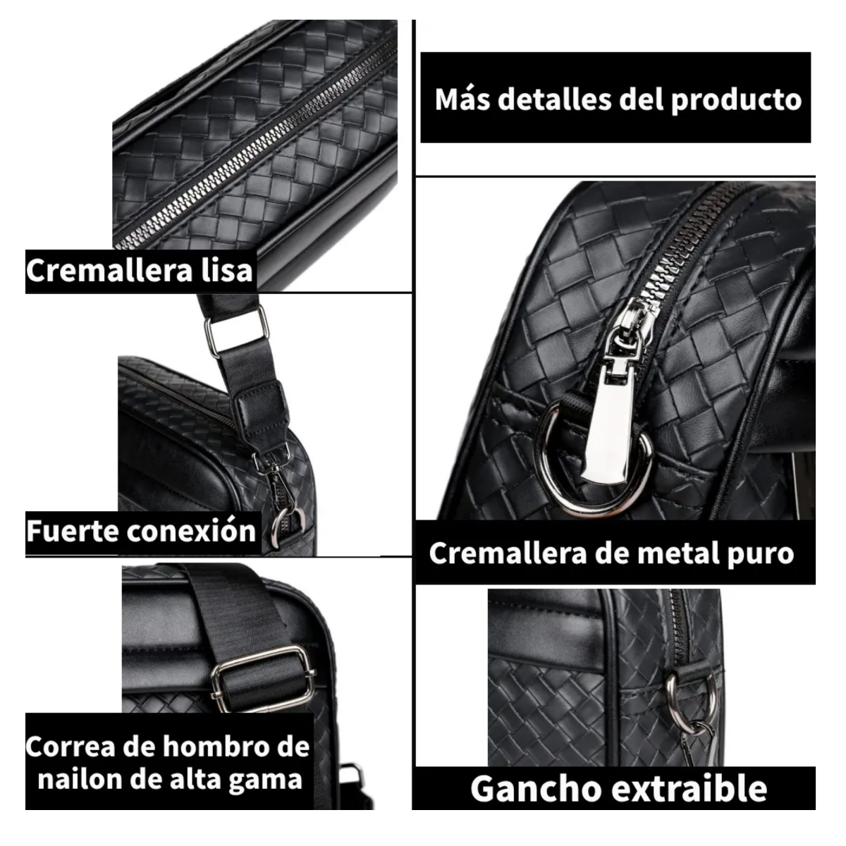 Foto 4 pulgar | Bolso Bandolera De Hombro De Pu Estampado Tejido Para Hombre Eo Safe Imports Esi-18971 Negro