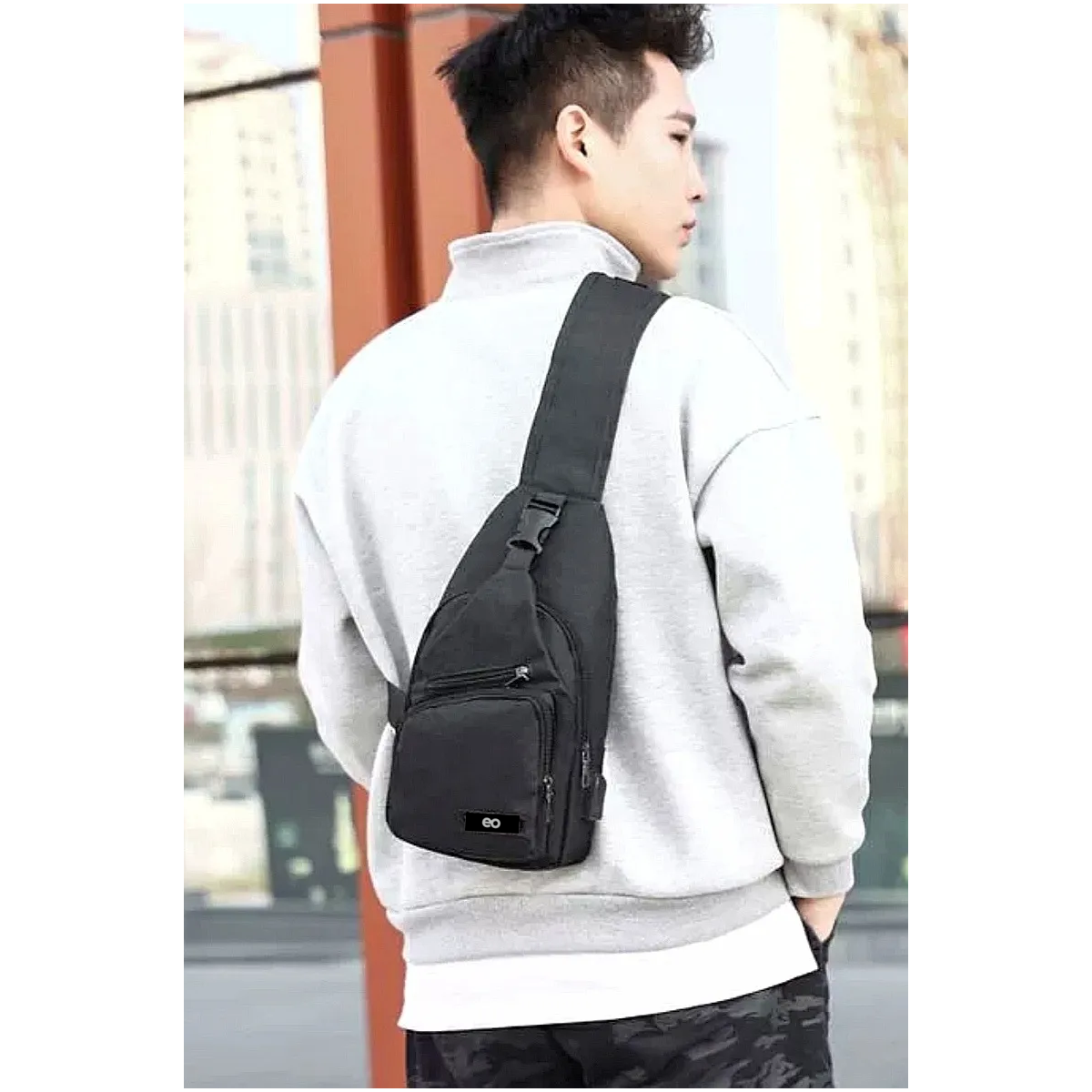 Foto 2 | Mochila Cruzada Pechera Con Usb Y Broche Antirrobo Eo Safe Imports Esi-18953 Negro
