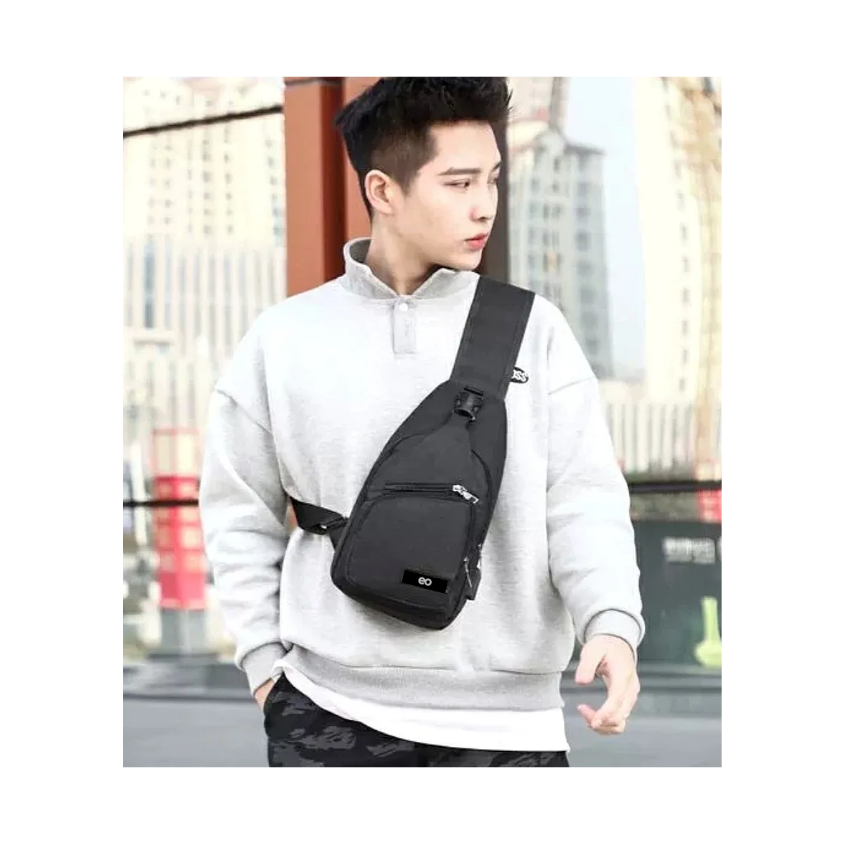 Foto 3 | Mochila Cruzada Pechera Con Usb Y Broche Antirrobo Eo Safe Imports Esi-18953 Negro