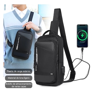 Foto 2 | Mochila Bandolera Cruzada Con Puerto De Carga Usb Eo Safe Imports Esi-18952 Negro