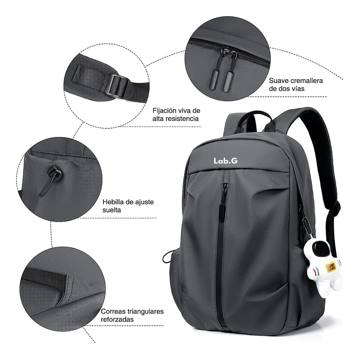 Foto 4 pulgar | Mochila Antirrobo Mochila Impermeable Para Portátil Lab.g Gris